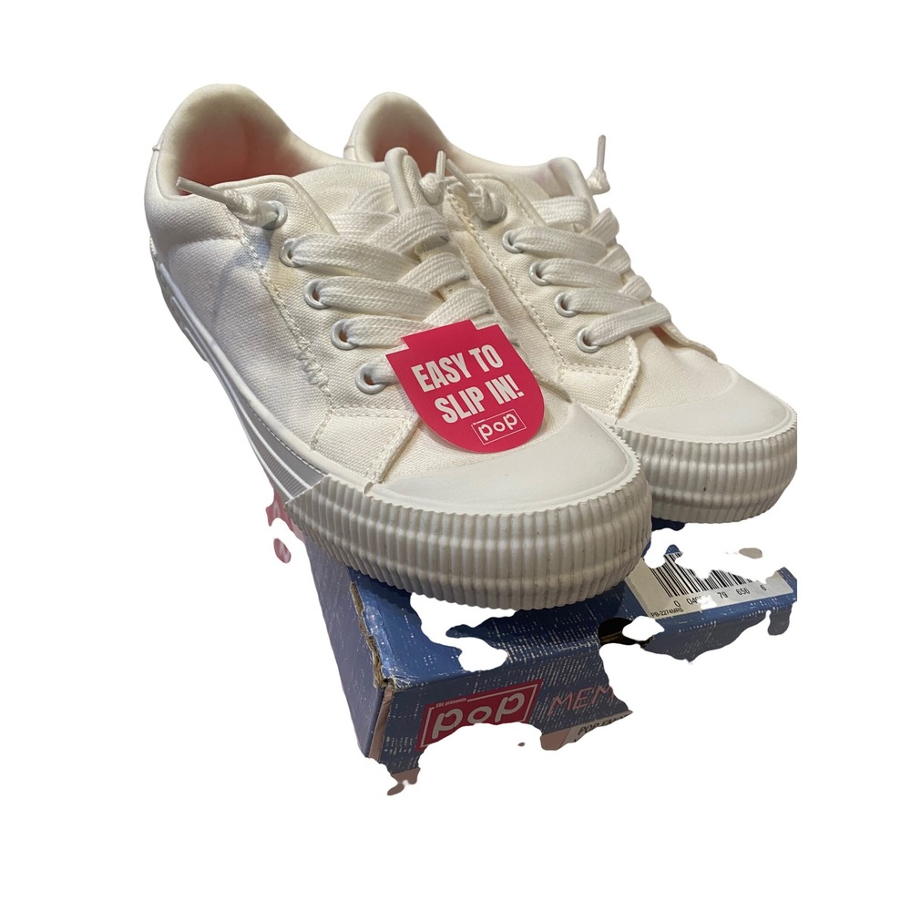 Pop‎ Emotion White Canvas Slip On Memory Foam Sneakers Shoes Women 7 M NEW